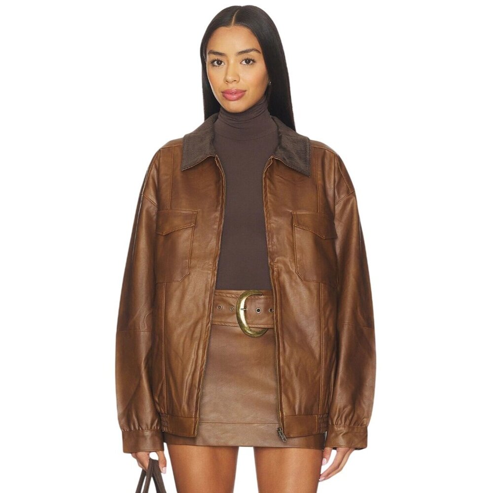 Show Me Your Mumu Maverick Bomber Jacket in Chestnut Brown XSmall New Womens
